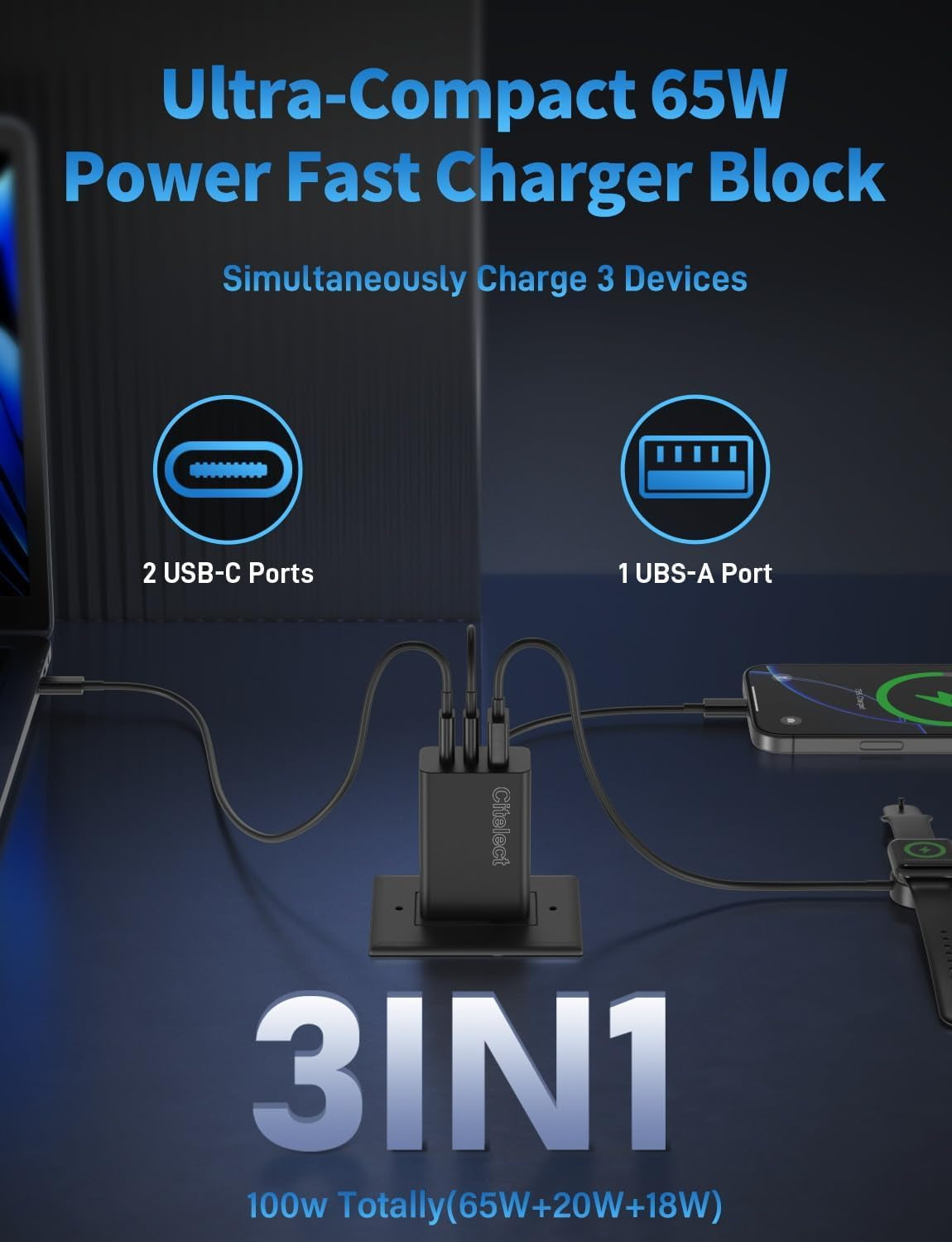 3Pack 65W USB C Charger Block